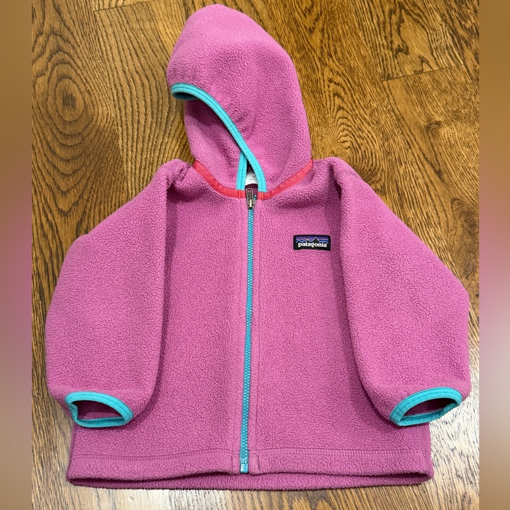Size 6-12 Months Patagonia Magenta Fleece Jacket with Teal Accents